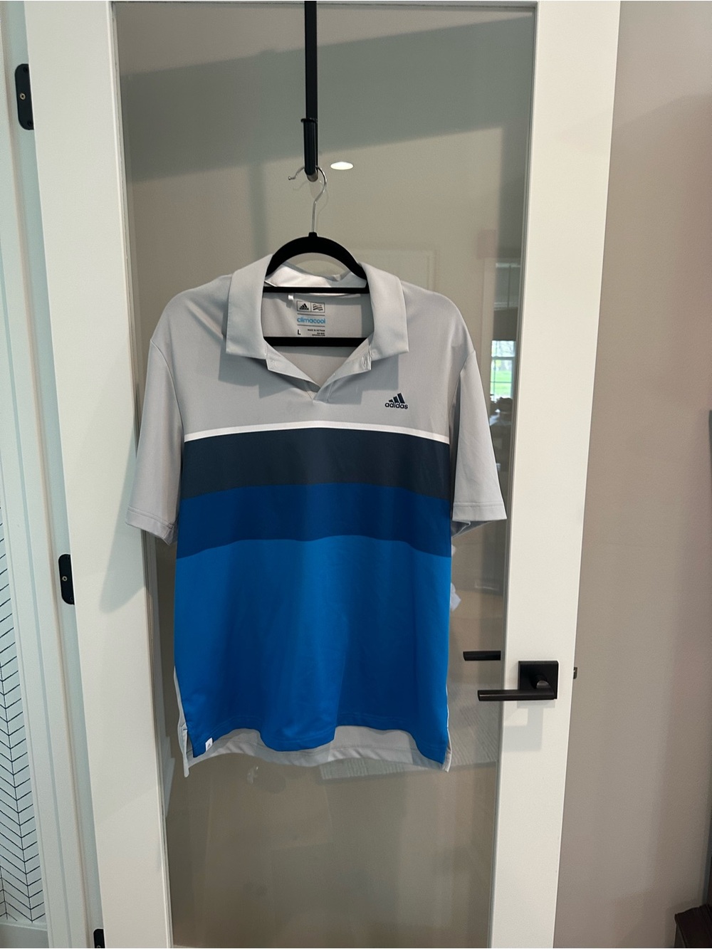 adidas Men’s Grey, Dark Blue & Bright Blue Striped Polo
